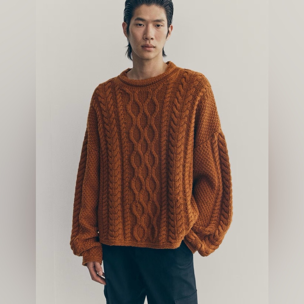 H&M Atelier A/W 2025 Men’s Cable Knit  Wool Blend Sweater (Burnt Orange) Sz M